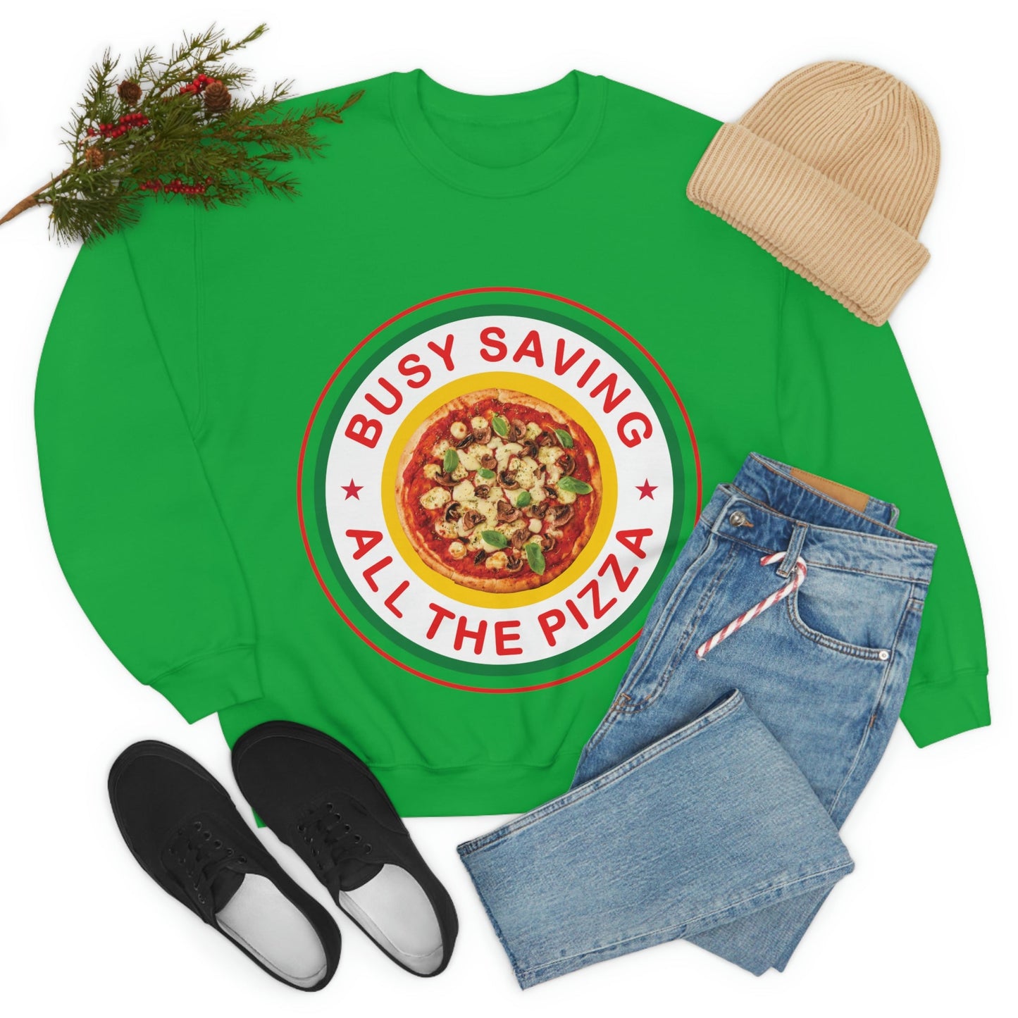 Busy Saving All The Pizza Food Lover Unisex Heavy Blend™ Crewneck Sweatshirt Ichaku [Perfect Gifts Selection]