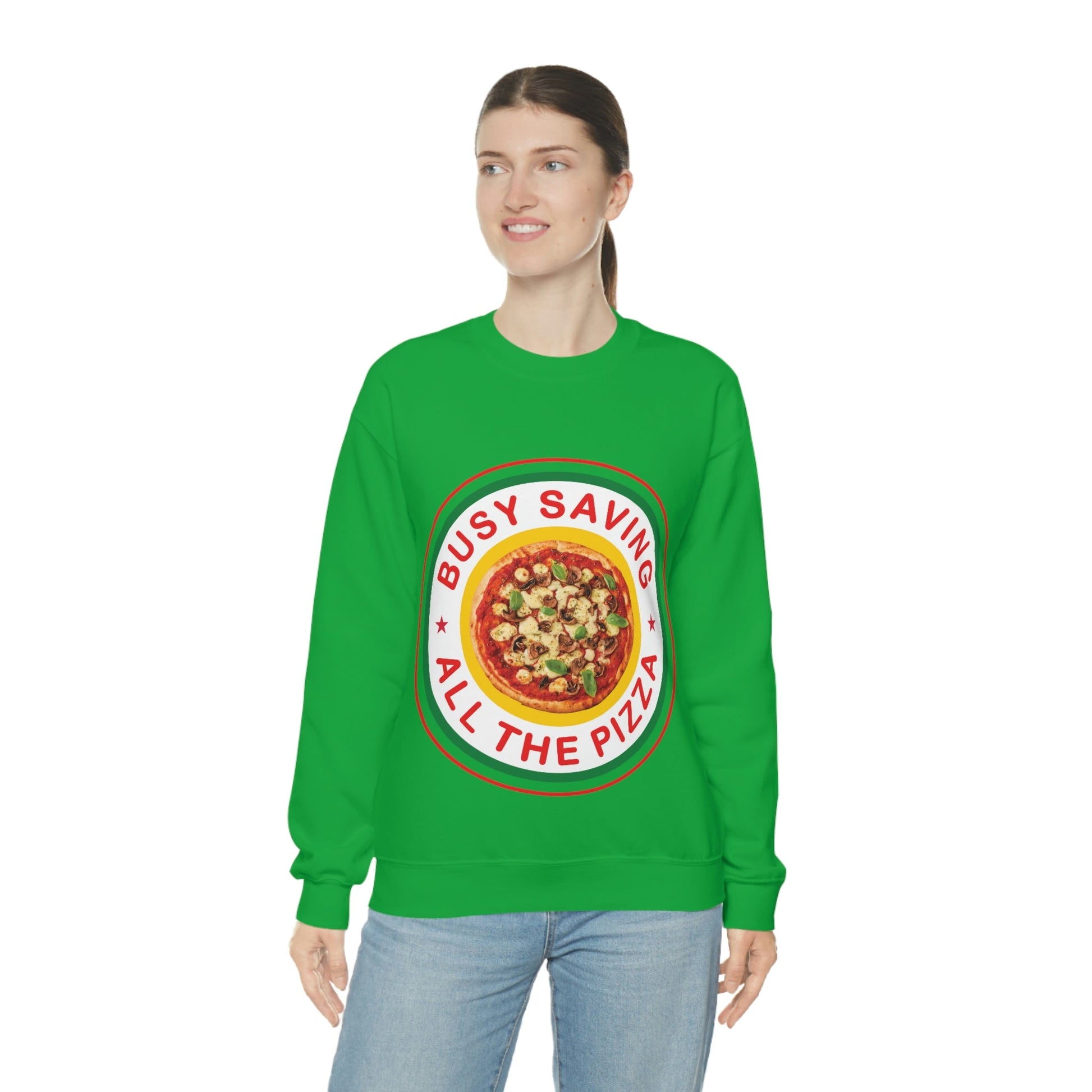 Busy Saving All The Pizza Food Lover Unisex Heavy Blend™ Crewneck Sweatshirt Ichaku [Perfect Gifts Selection]