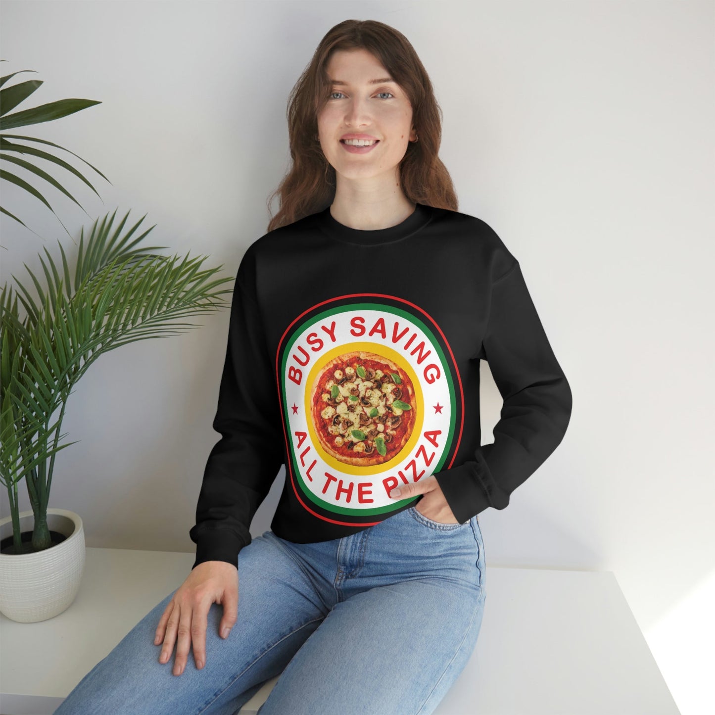 Busy Saving All The Pizza Food Lover Unisex Heavy Blend™ Crewneck Sweatshirt Ichaku [Perfect Gifts Selection]