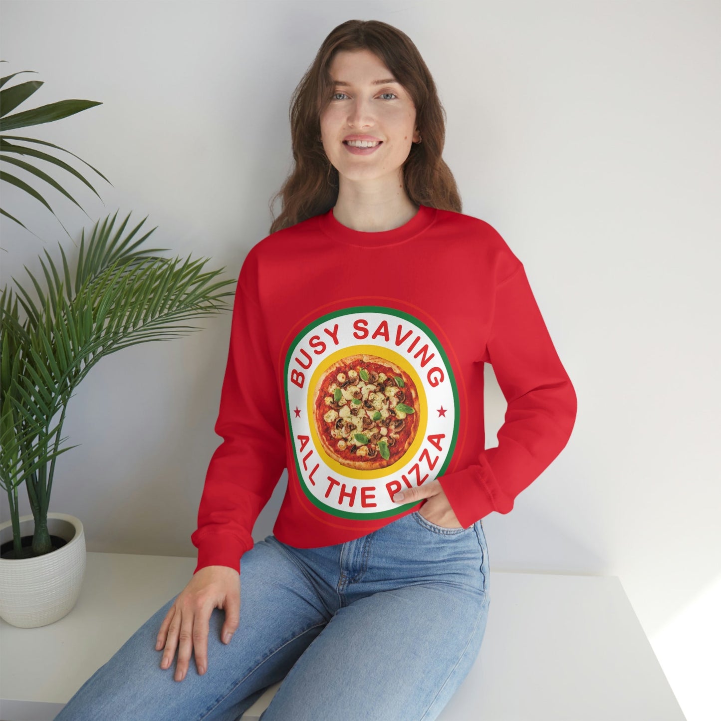 Busy Saving All The Pizza Food Lover Unisex Heavy Blend™ Crewneck Sweatshirt Ichaku [Perfect Gifts Selection]