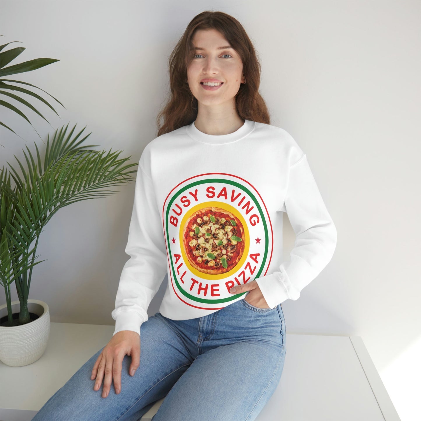 Busy Saving All The Pizza Food Lover Unisex Heavy Blend™ Crewneck Sweatshirt Ichaku [Perfect Gifts Selection]