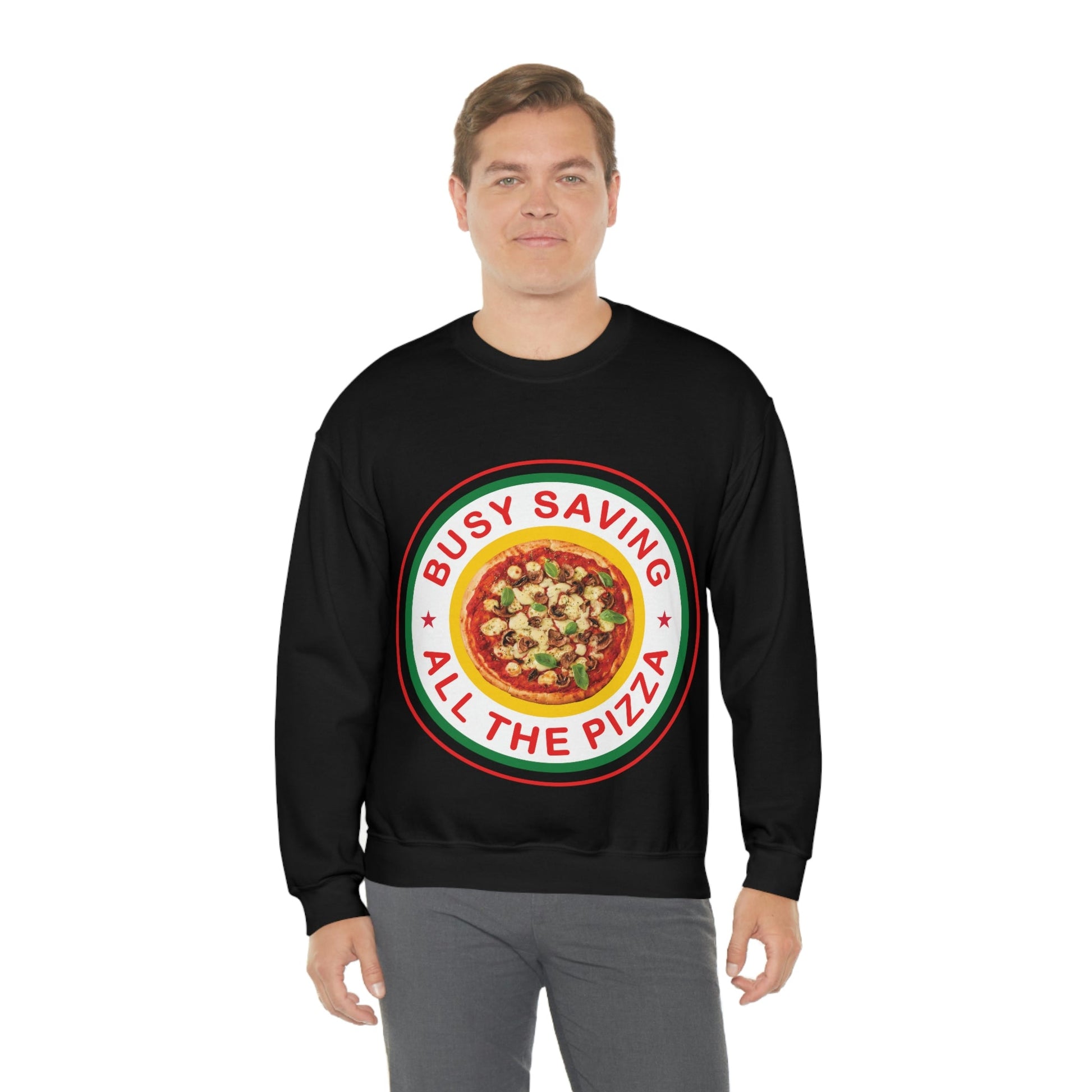 Busy Saving All The Pizza Food Lover Unisex Heavy Blend™ Crewneck Sweatshirt Ichaku [Perfect Gifts Selection]