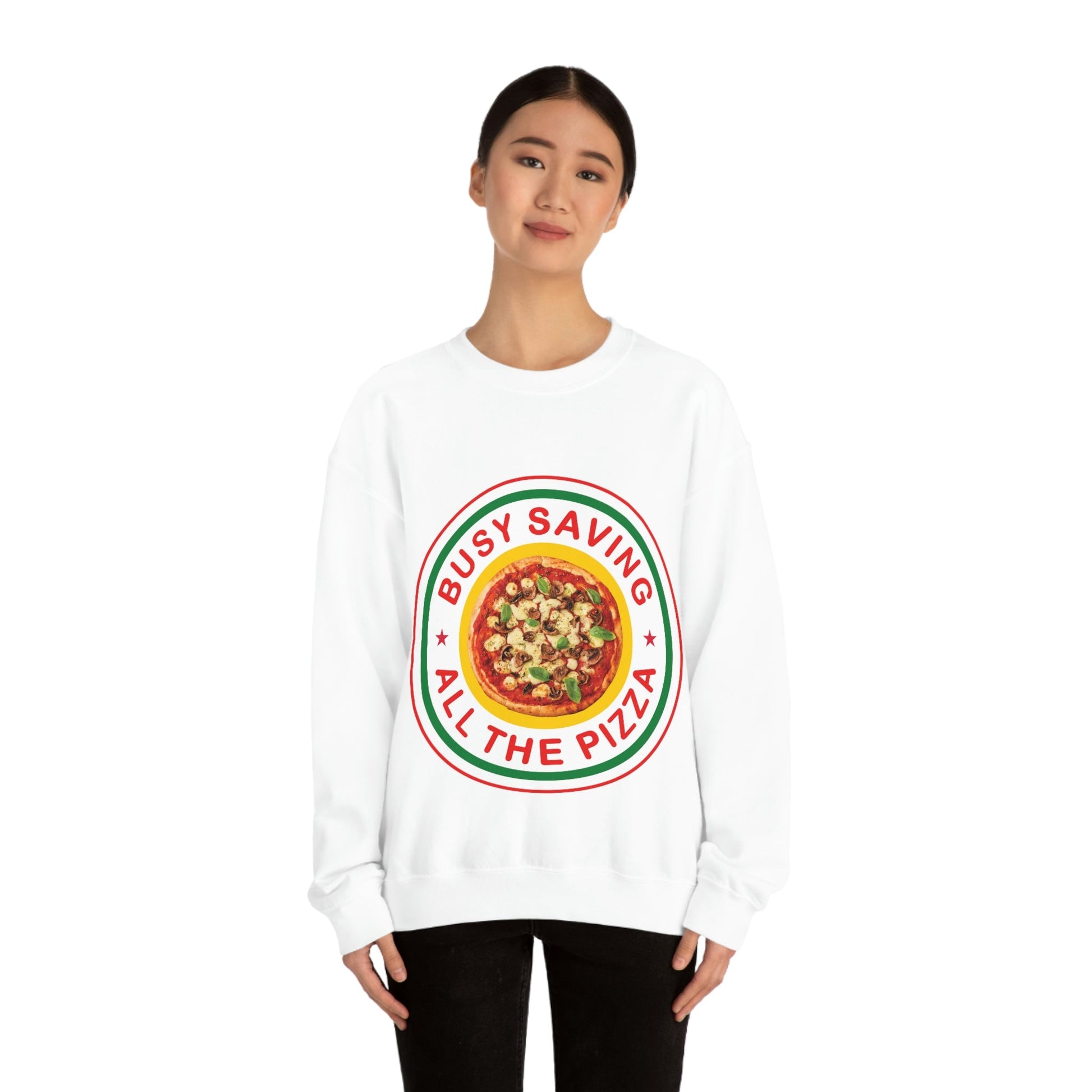 Busy Saving All The Pizza Food Lover Unisex Heavy Blend™ Crewneck Sweatshirt Ichaku [Perfect Gifts Selection]