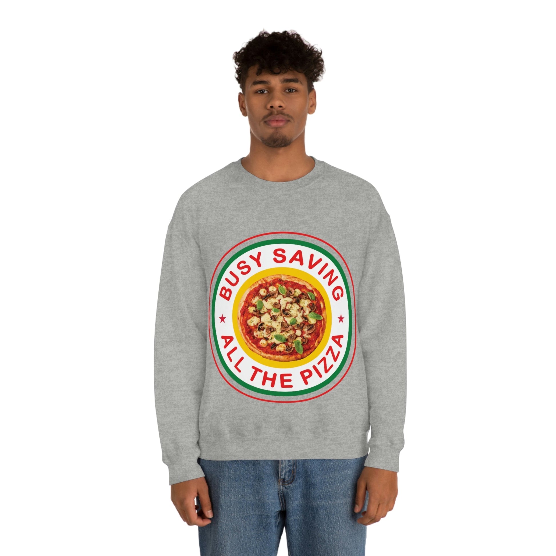 Busy Saving All The Pizza Food Lover Unisex Heavy Blend™ Crewneck Sweatshirt Ichaku [Perfect Gifts Selection]