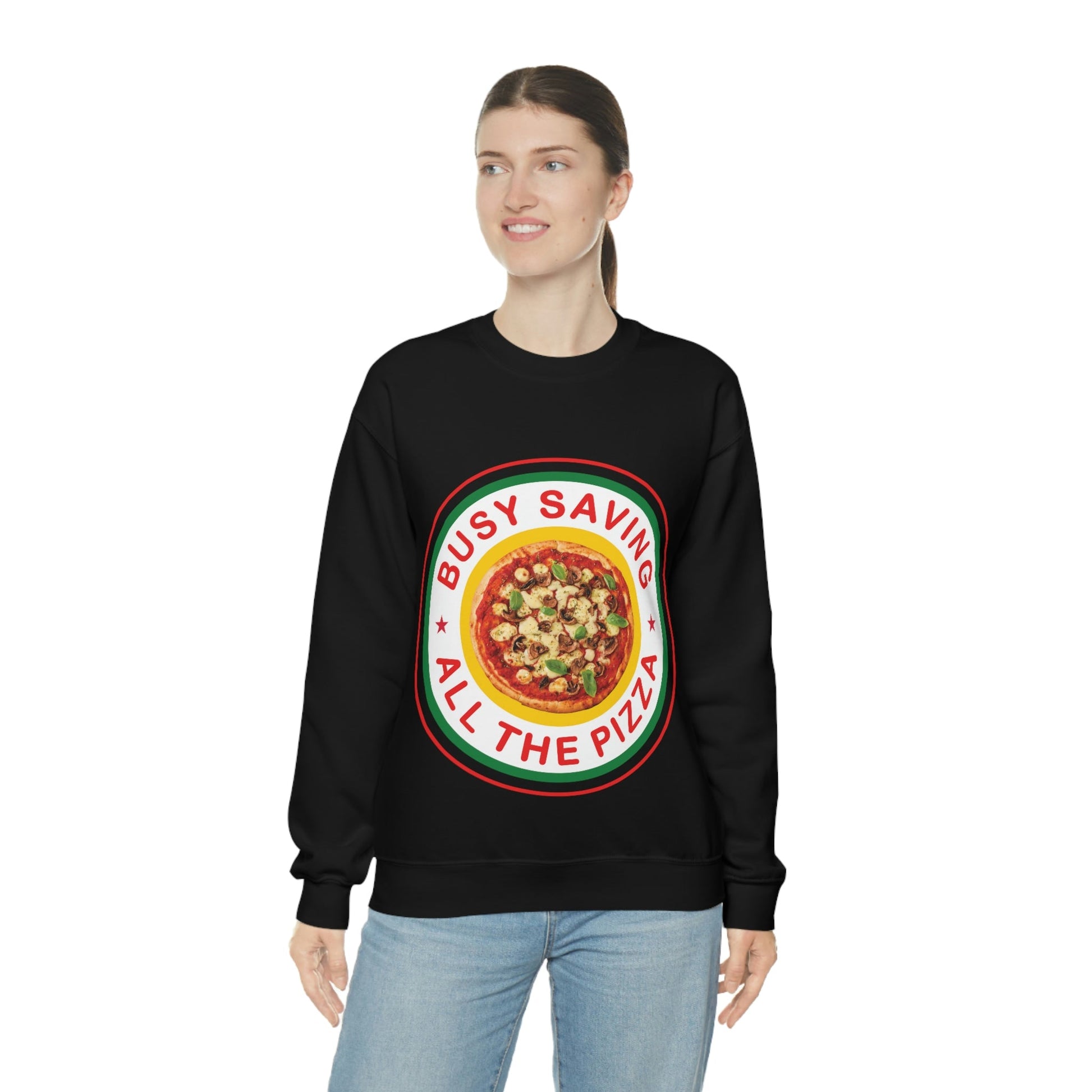 Busy Saving All The Pizza Food Lover Unisex Heavy Blend™ Crewneck Sweatshirt Ichaku [Perfect Gifts Selection]