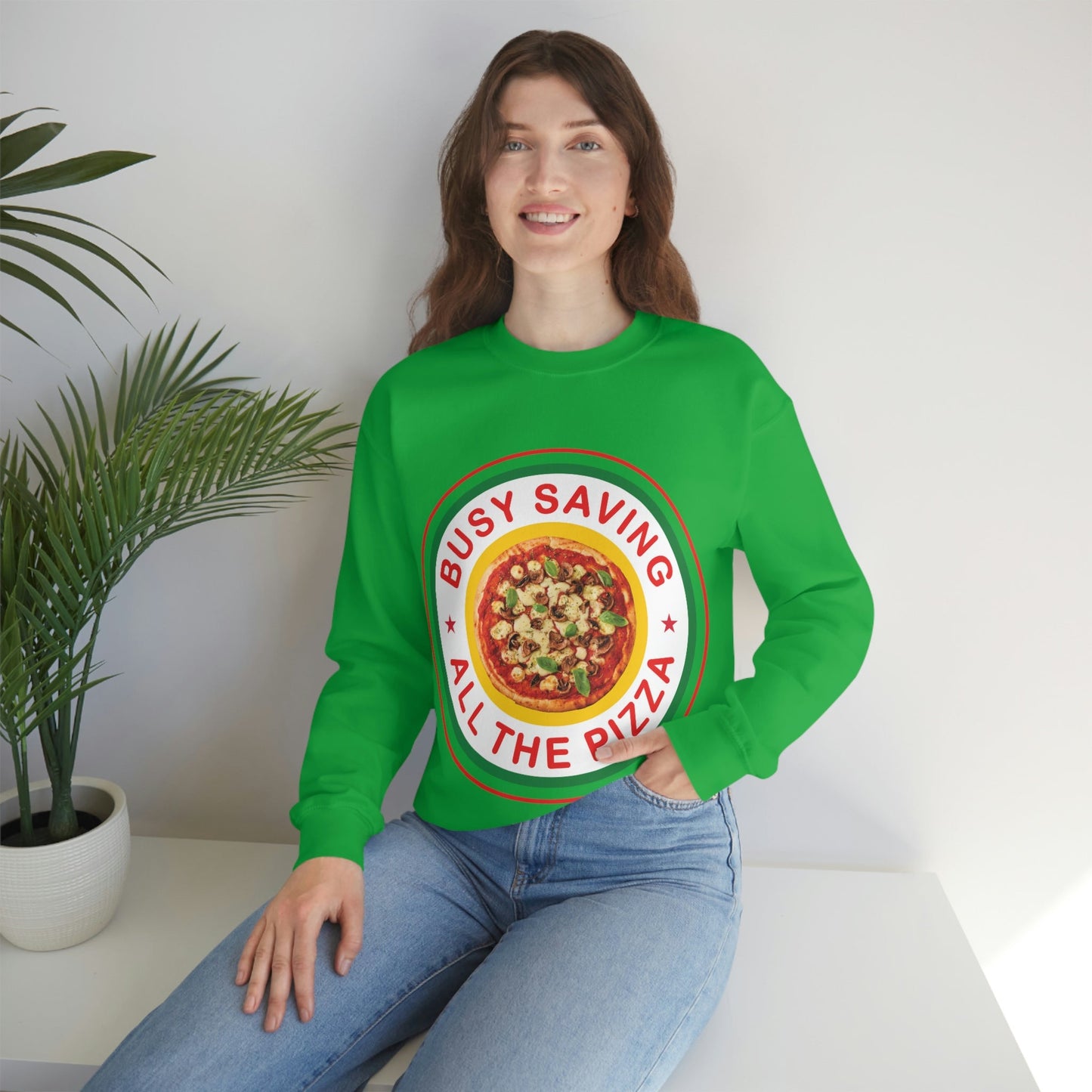 Busy Saving All The Pizza Food Lover Unisex Heavy Blend™ Crewneck Sweatshirt Ichaku [Perfect Gifts Selection]