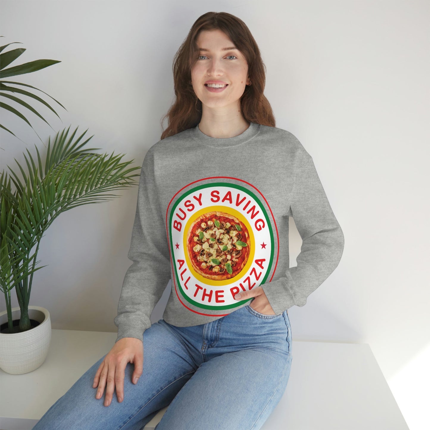 Busy Saving All The Pizza Food Lover Unisex Heavy Blend™ Crewneck Sweatshirt Ichaku [Perfect Gifts Selection]