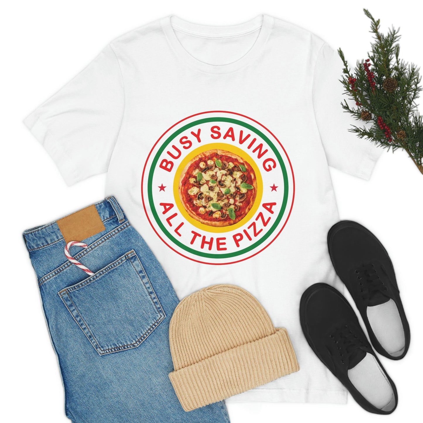 Busy Saving All The Pizza Food Lover Unisex Jersey Short Sleeve T-Shirt Ichaku [Perfect Gifts Selection]