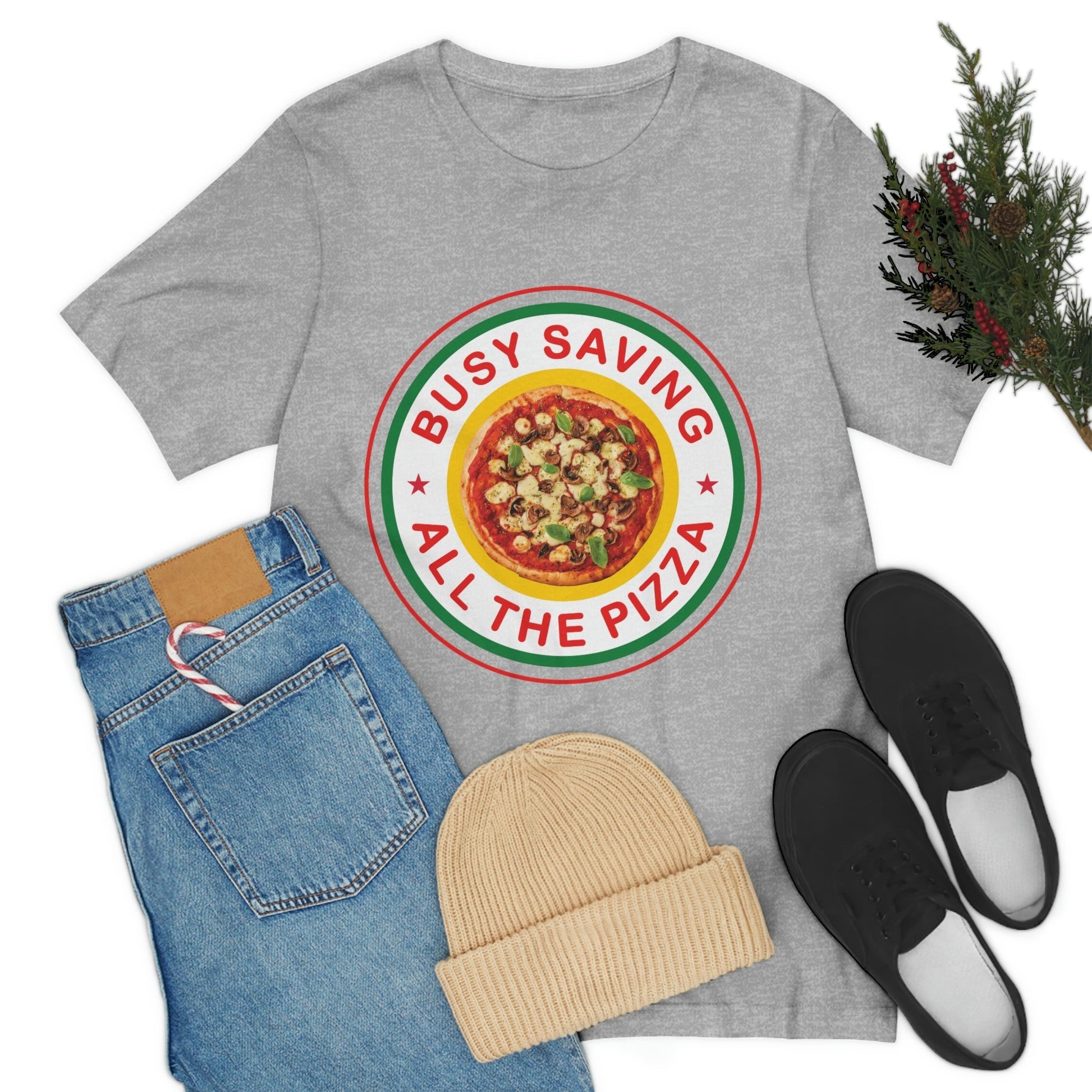 Busy Saving All The Pizza Food Lover Unisex Jersey Short Sleeve T-Shirt Ichaku [Perfect Gifts Selection]