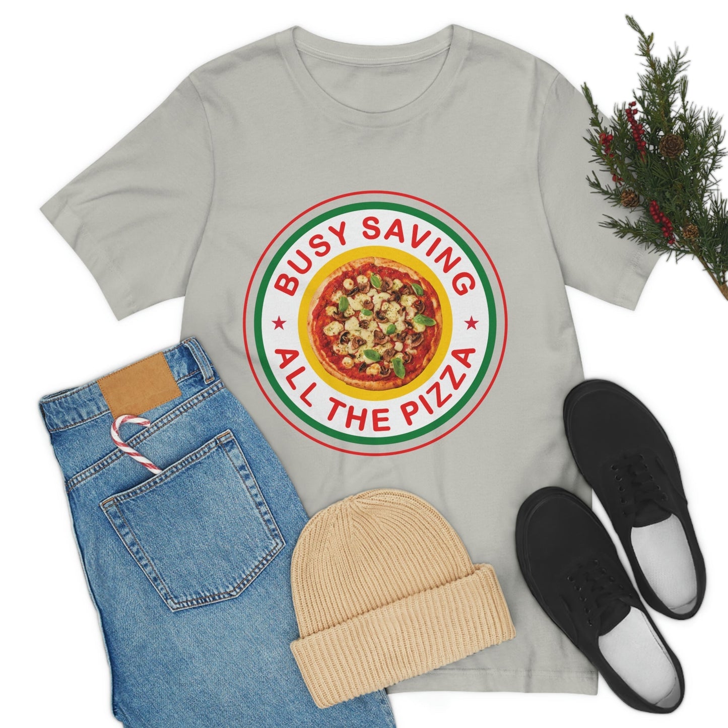 Busy Saving All The Pizza Food Lover Unisex Jersey Short Sleeve T-Shirt Ichaku [Perfect Gifts Selection]