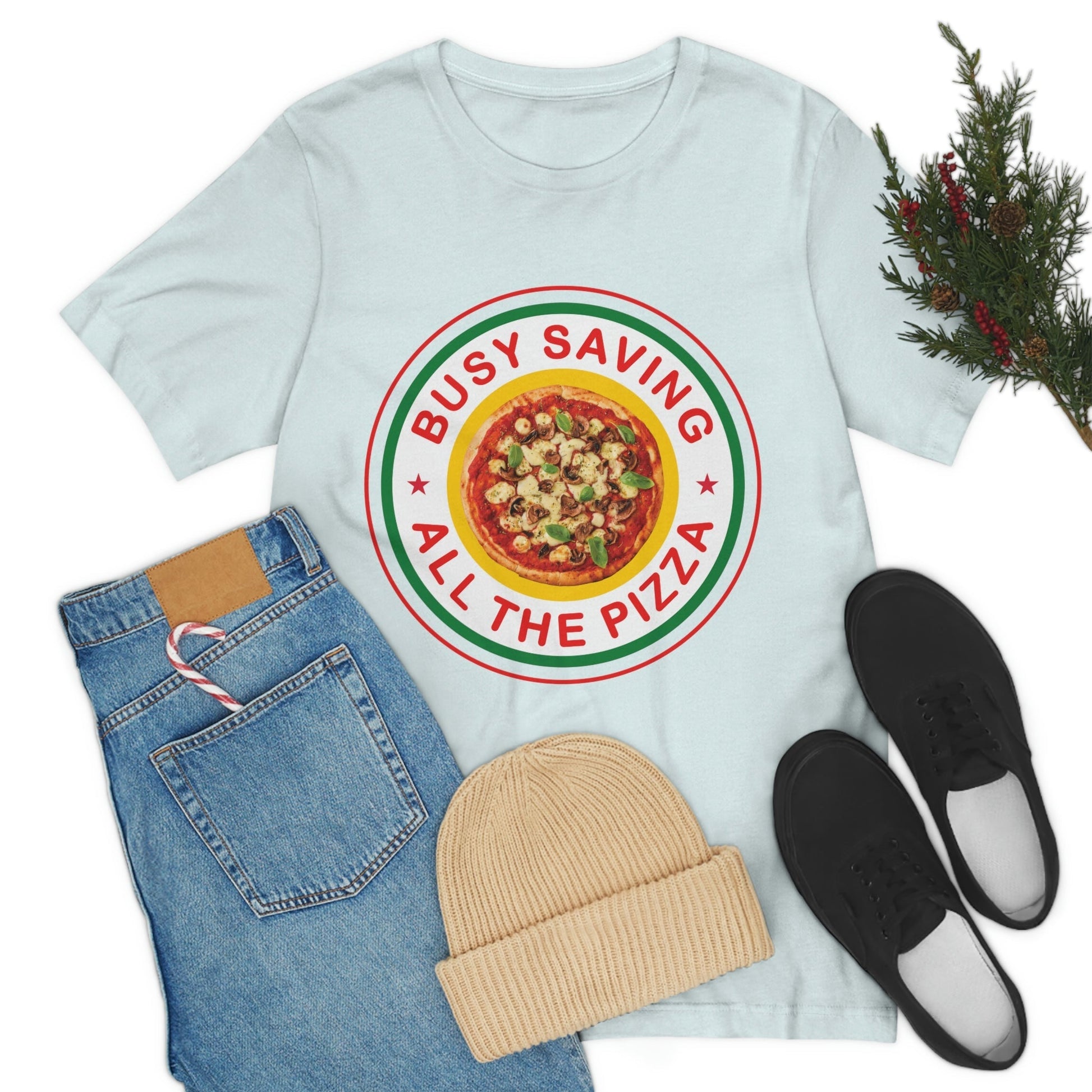 Busy Saving All The Pizza Food Lover Unisex Jersey Short Sleeve T-Shirt Ichaku [Perfect Gifts Selection]