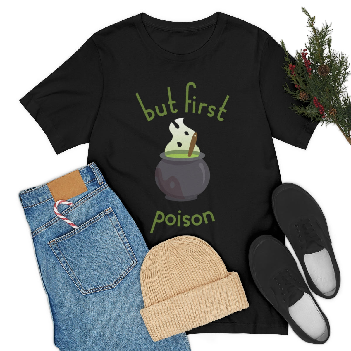 But First Poison - Witch Breafkast Halloween TV Series Unisex Jersey Short Sleeve T-Shirt Ichaku [Perfect Gifts Selection]