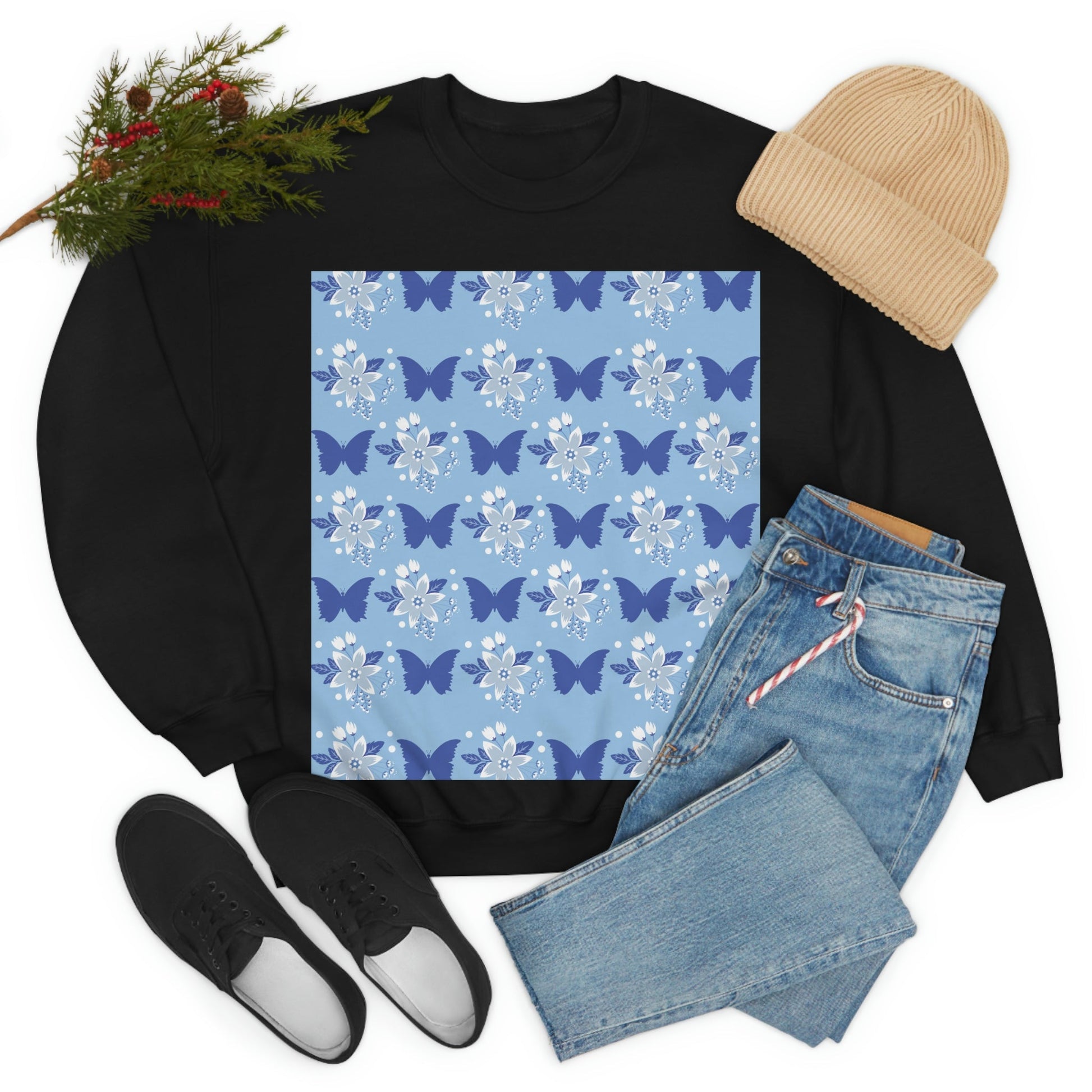 Butterfly Pattern Nature Animal Lovers Unisex Heavy Blend™ Crewneck Sweatshirt Ichaku [Perfect Gifts Selection]