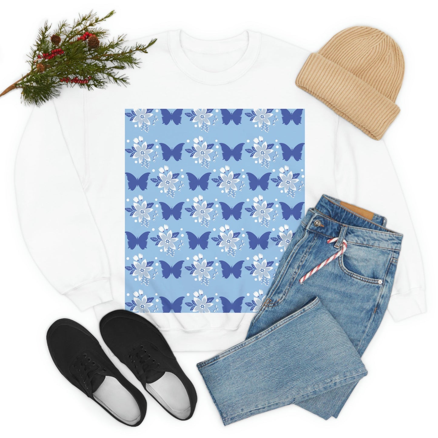 Butterfly Pattern Nature Animal Lovers Unisex Heavy Blend™ Crewneck Sweatshirt Ichaku [Perfect Gifts Selection]