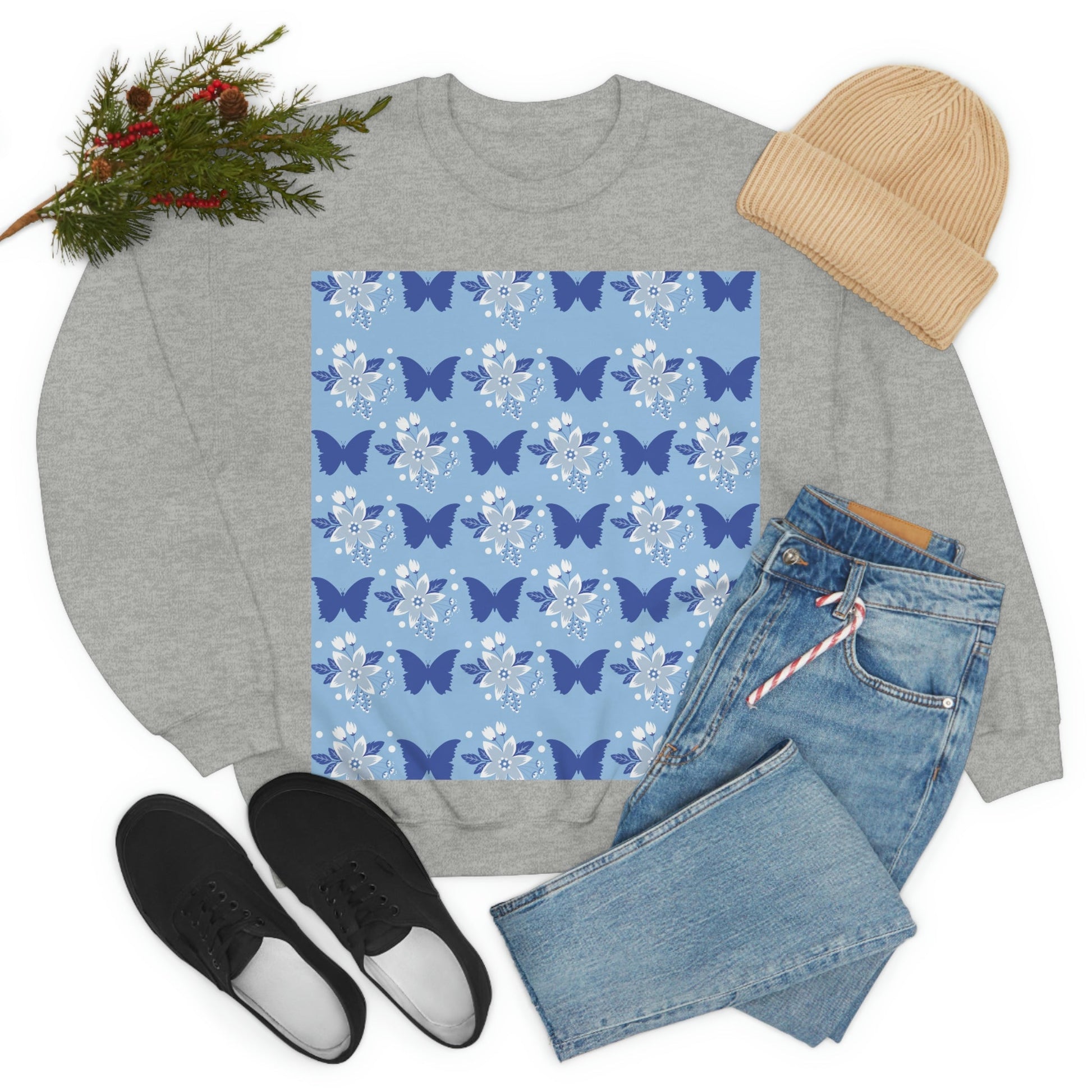 Butterfly Pattern Nature Animal Lovers Unisex Heavy Blend™ Crewneck Sweatshirt Ichaku [Perfect Gifts Selection]