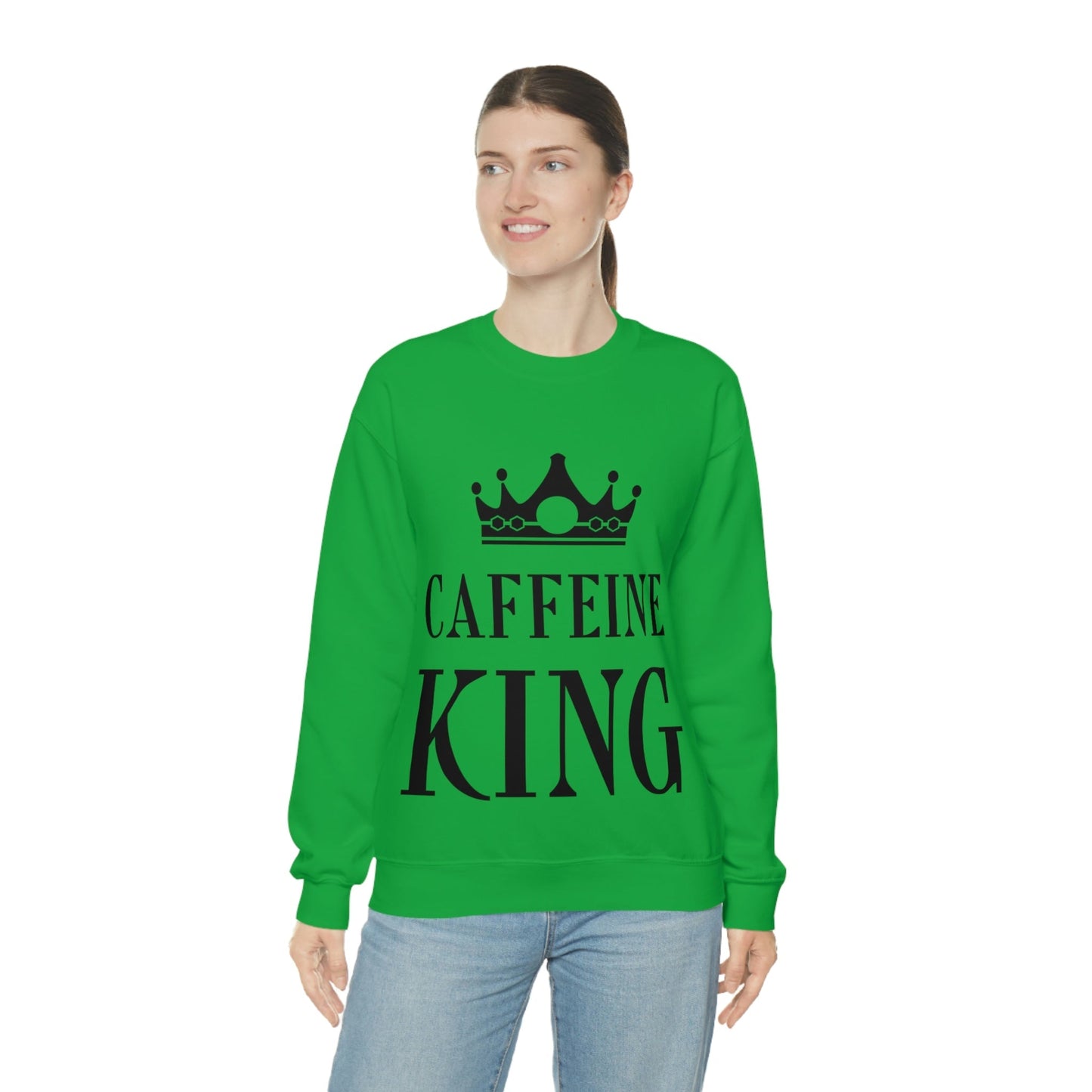 Caffeine King Quotes Coffee Lovers Unisex Heavy Blend™ Crewneck Sweatshirt Ichaku [Perfect Gifts Selection]