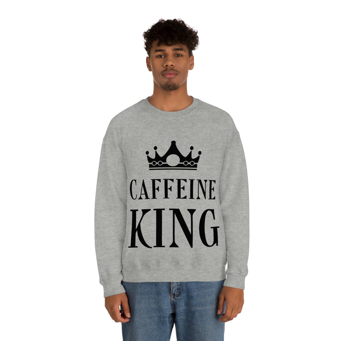 Caffeine King Quotes Coffee Lovers Unisex Heavy Blend™ Crewneck Sweatshirt Ichaku [Perfect Gifts Selection]