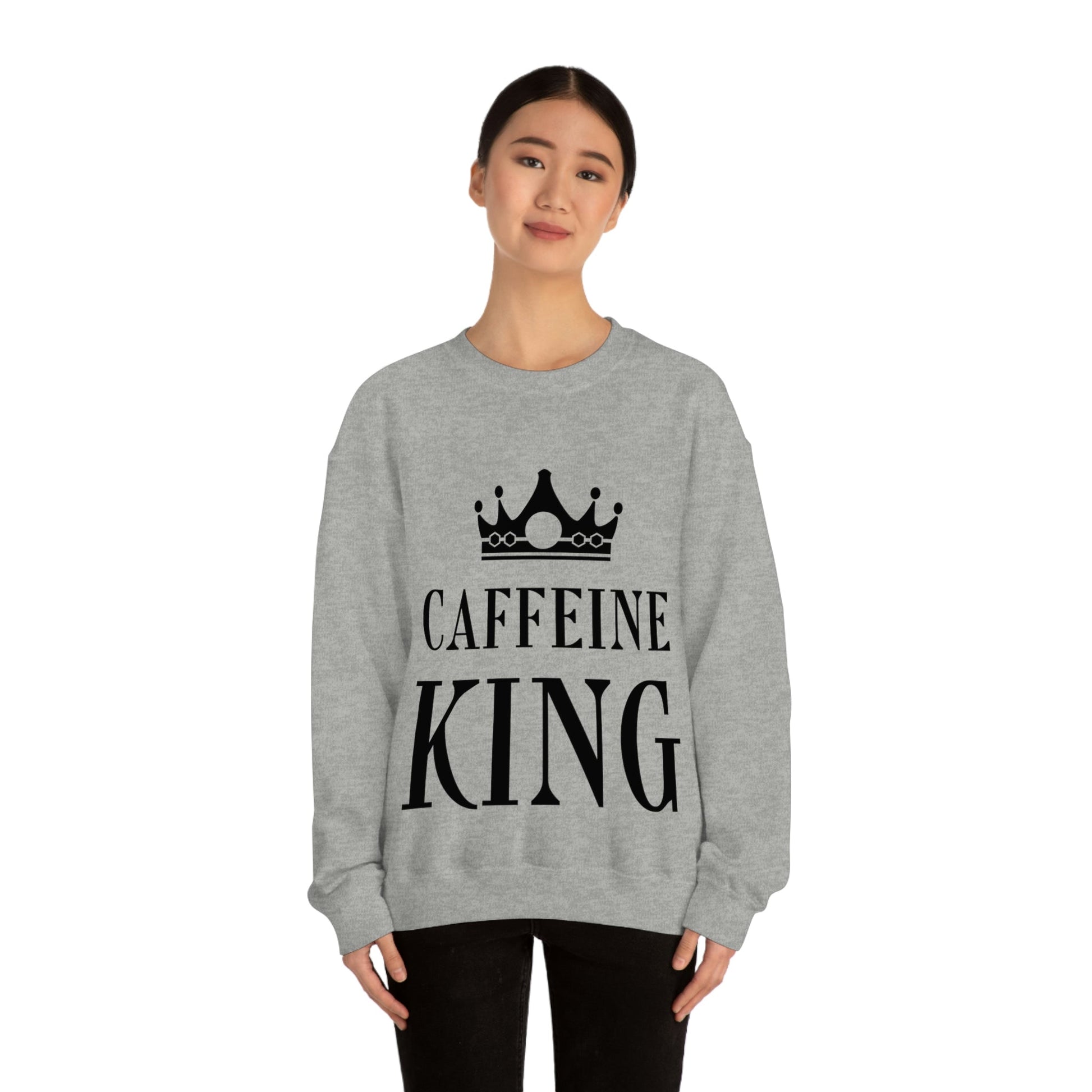 Caffeine King Quotes Coffee Lovers Unisex Heavy Blend™ Crewneck Sweatshirt Ichaku [Perfect Gifts Selection]