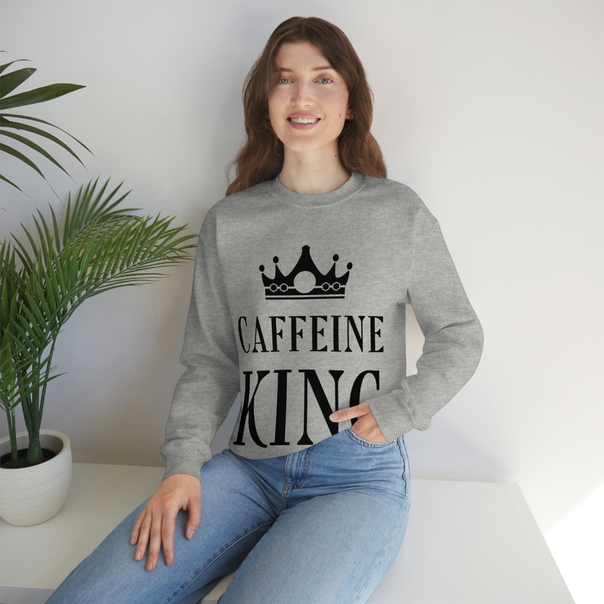 Caffeine King Quotes Coffee Lovers Unisex Heavy Blend™ Crewneck Sweatshirt Ichaku [Perfect Gifts Selection]