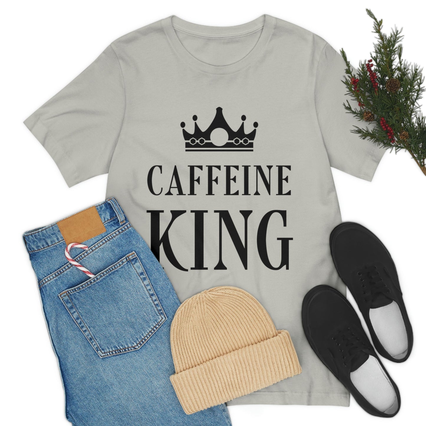 Caffeine King Quotes Coffee Lovers Unisex Jersey Short Sleeve T-Shirt Ichaku [Perfect Gifts Selection]