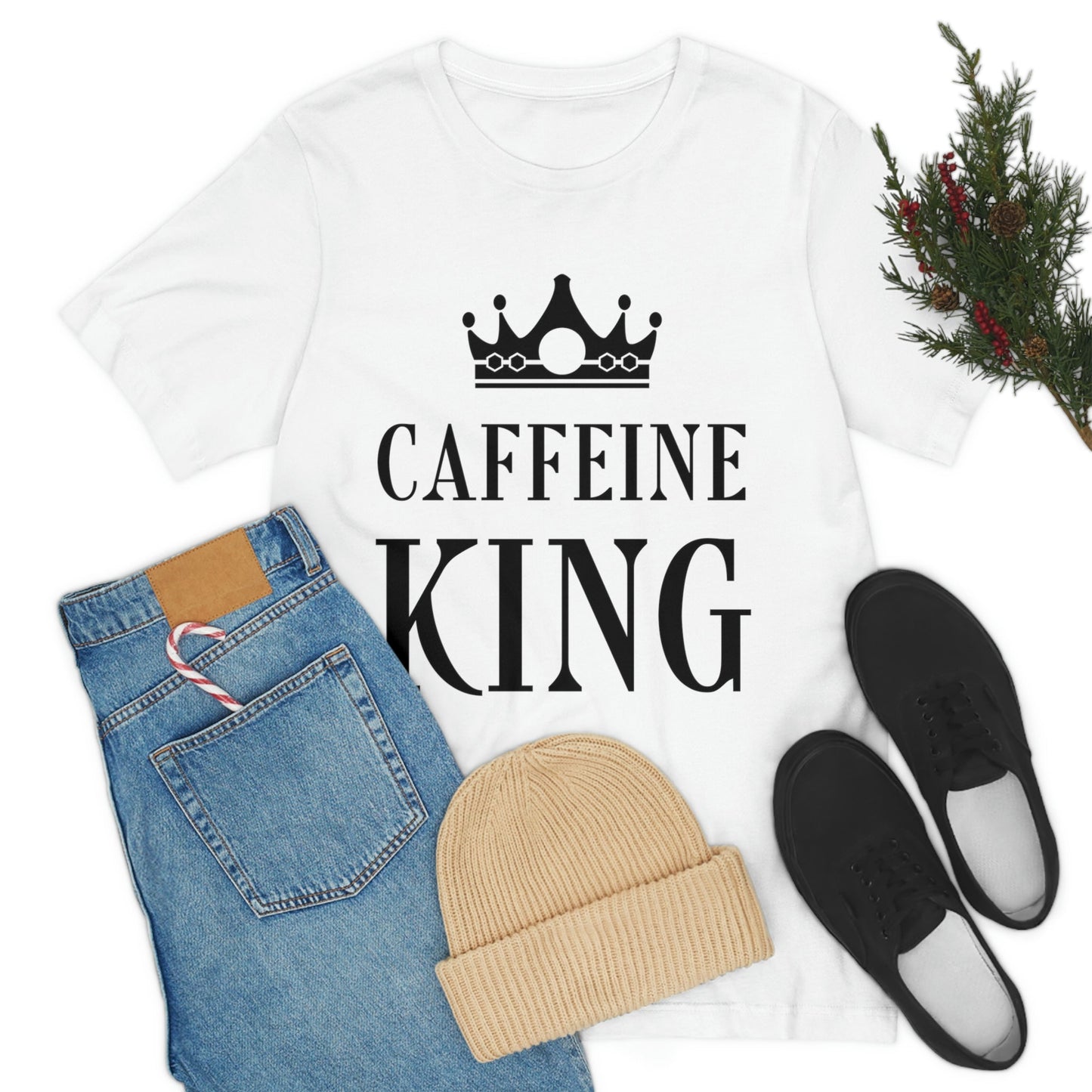 Caffeine King Quotes Coffee Lovers Unisex Jersey Short Sleeve T-Shirt Ichaku [Perfect Gifts Selection]