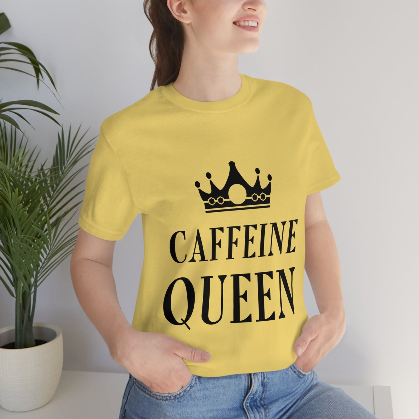 Caffeine Queen Quotes Coffee Lovers Typography Unisex Jersey Short Sleeve T-Shirt Ichaku [Perfect Gifts Selection]