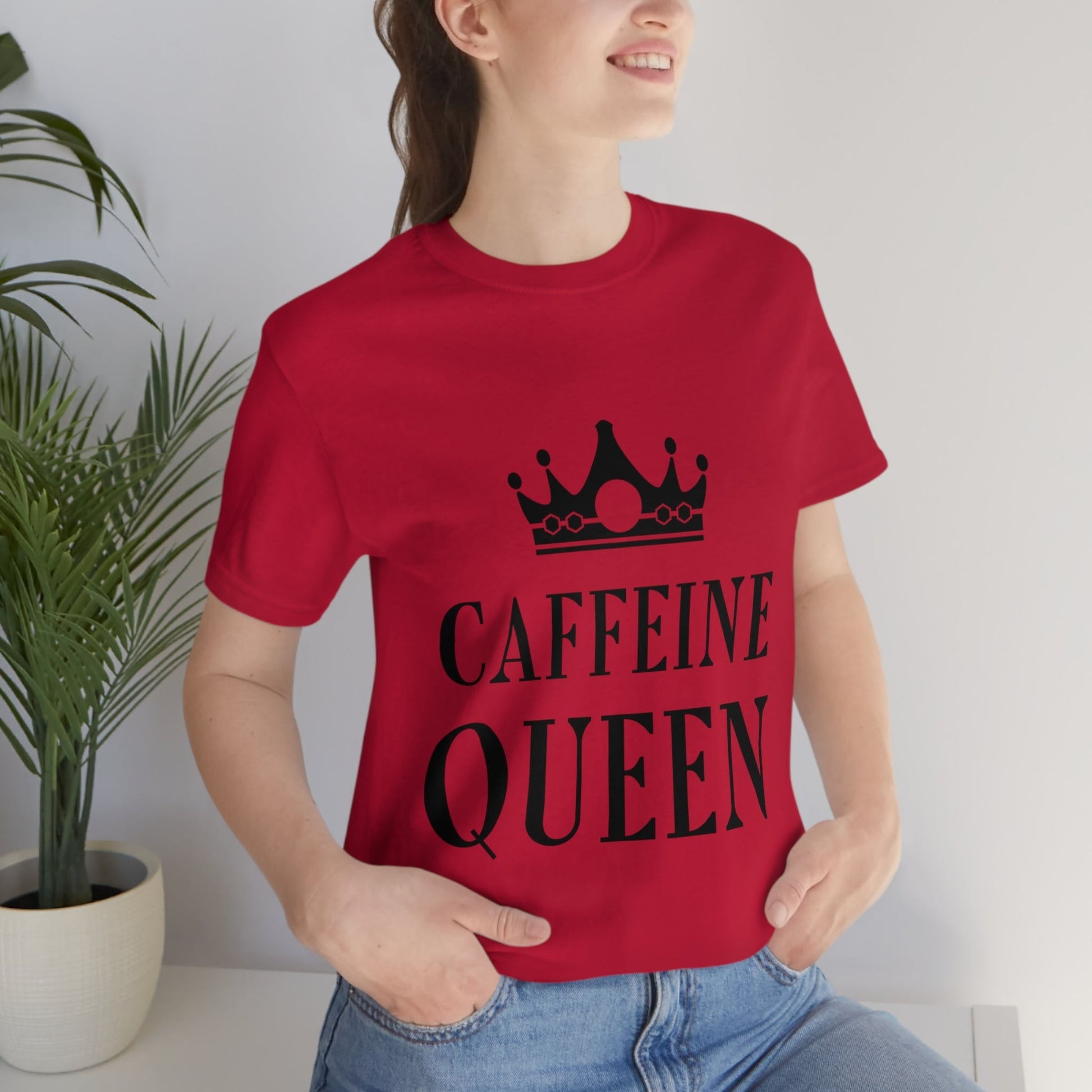 Caffeine Queen Quotes Coffee Lovers Typography Unisex Jersey Short Sleeve T-Shirt Ichaku [Perfect Gifts Selection]