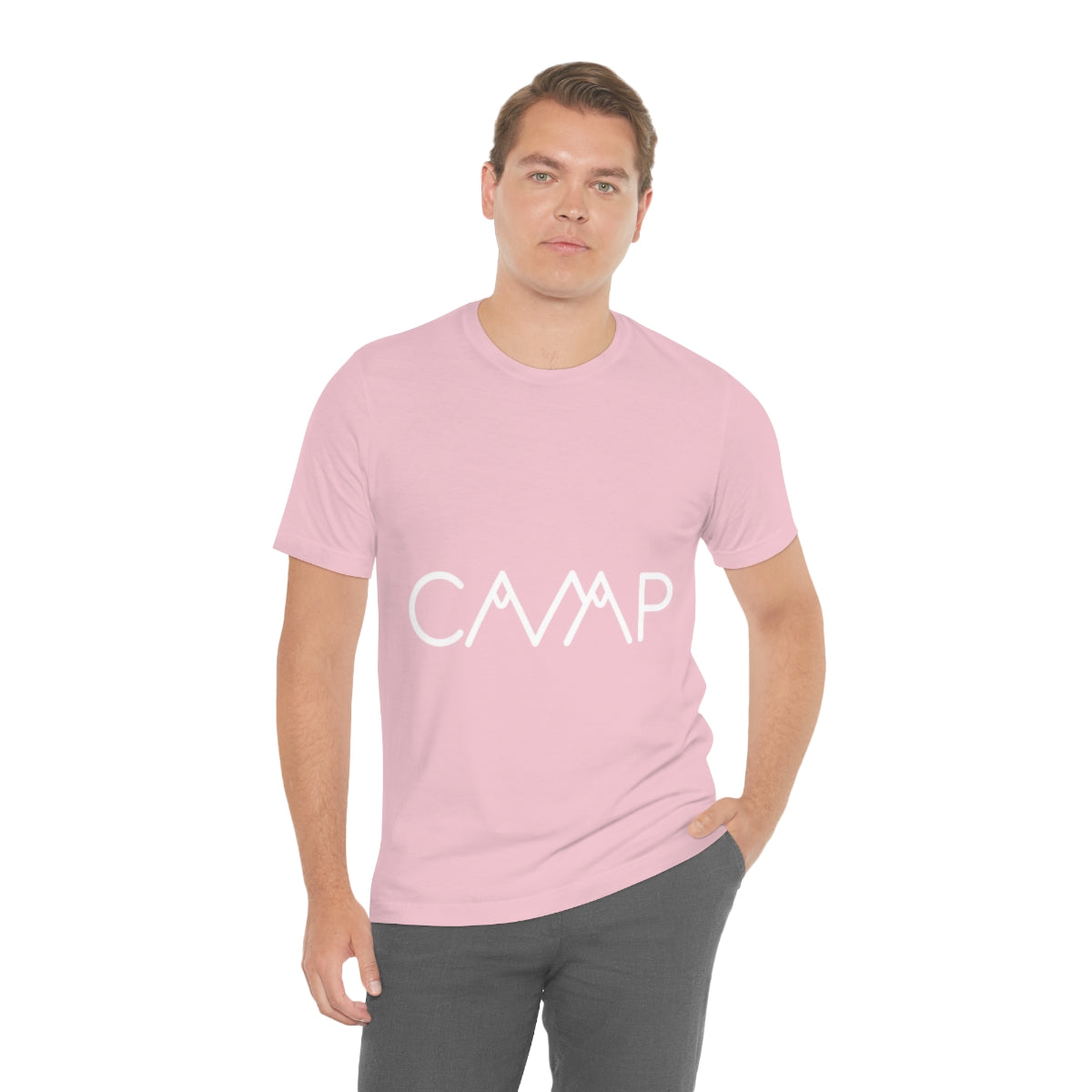 Camping Typography Minimal Art Unisex Jersey Short Sleeve T-Shirt Ichaku [Perfect Gifts Selection]