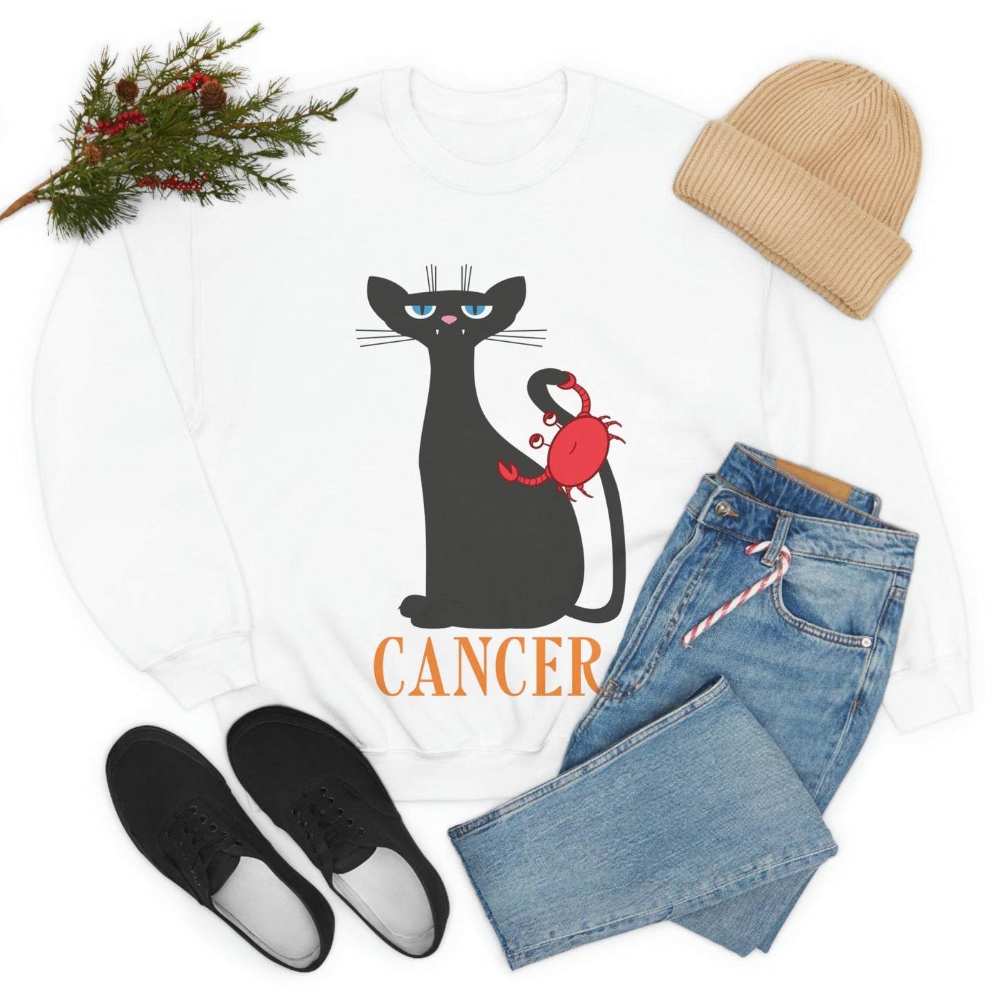 Cancer Cat Zodiac Sign Unisex Heavy Blend™ Crewneck Sweatshirt Ichaku [Perfect Gifts Selection]