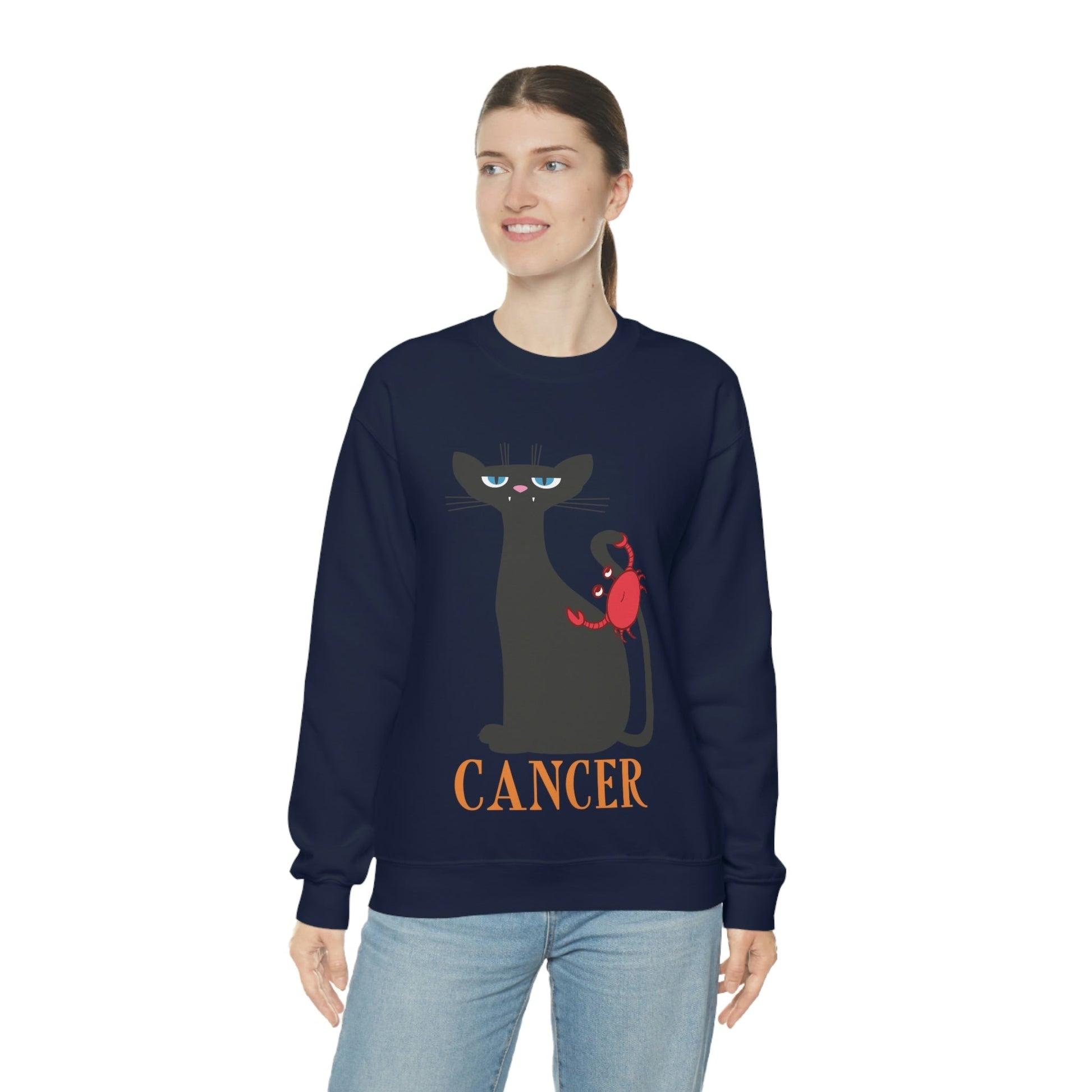 Cancer Cat Zodiac Sign Unisex Heavy Blend™ Crewneck Sweatshirt Ichaku [Perfect Gifts Selection]