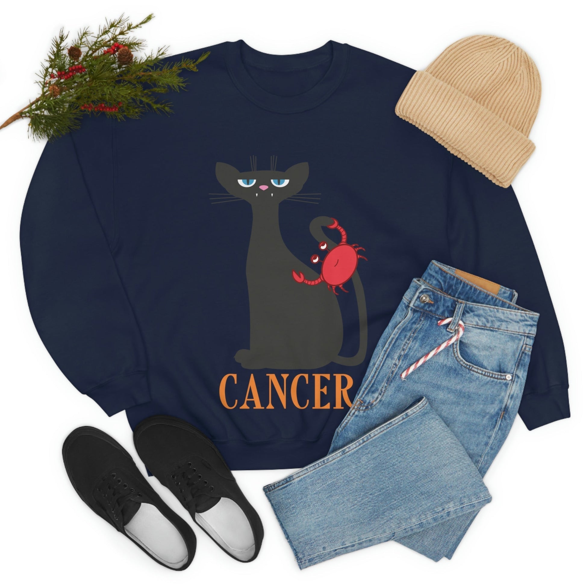 Cancer Cat Zodiac Sign Unisex Heavy Blend™ Crewneck Sweatshirt Ichaku [Perfect Gifts Selection]