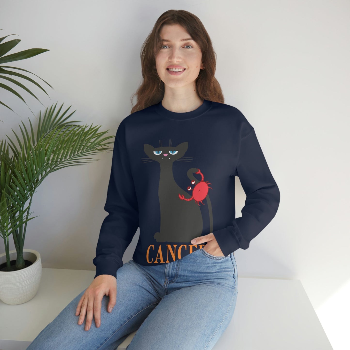 Cancer Cat Zodiac Sign Unisex Heavy Blend™ Crewneck Sweatshirt Ichaku [Perfect Gifts Selection]