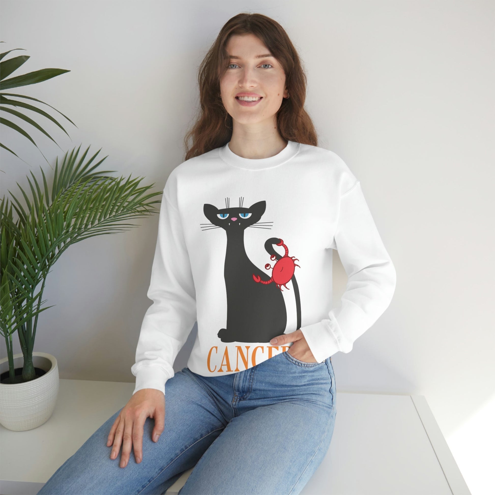 Cancer Cat Zodiac Sign Unisex Heavy Blend™ Crewneck Sweatshirt Ichaku [Perfect Gifts Selection]