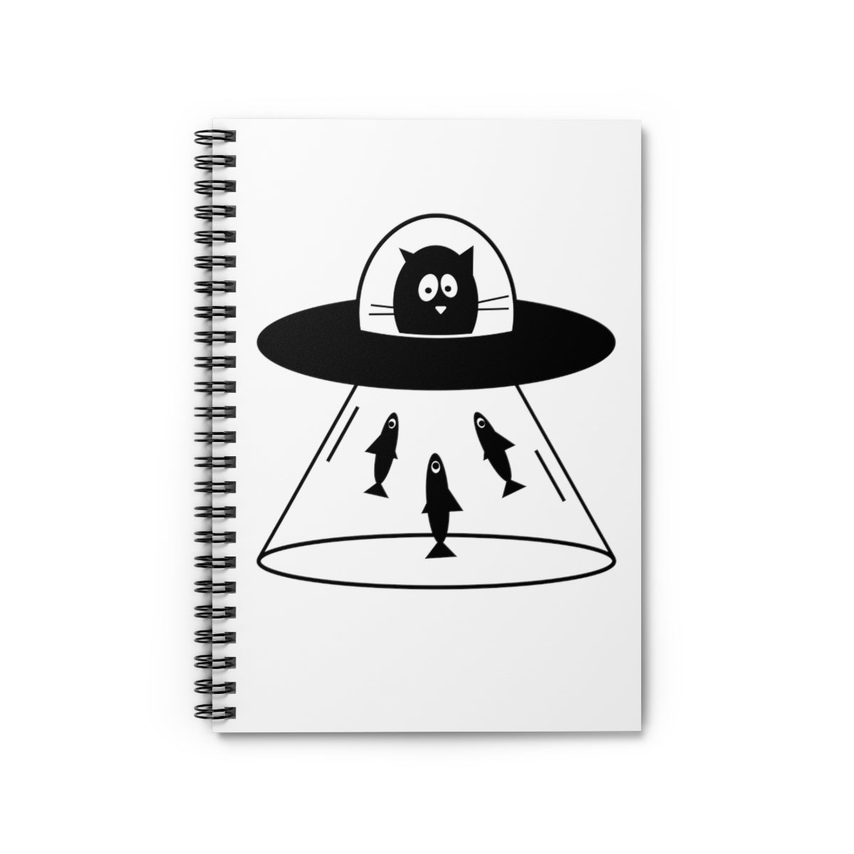 Cat Fishing Aliens Hunting Funny UFO Arrival Cartoon Spiral Notebook - Ruled Line Ichaku [Perfect Gifts Selection]