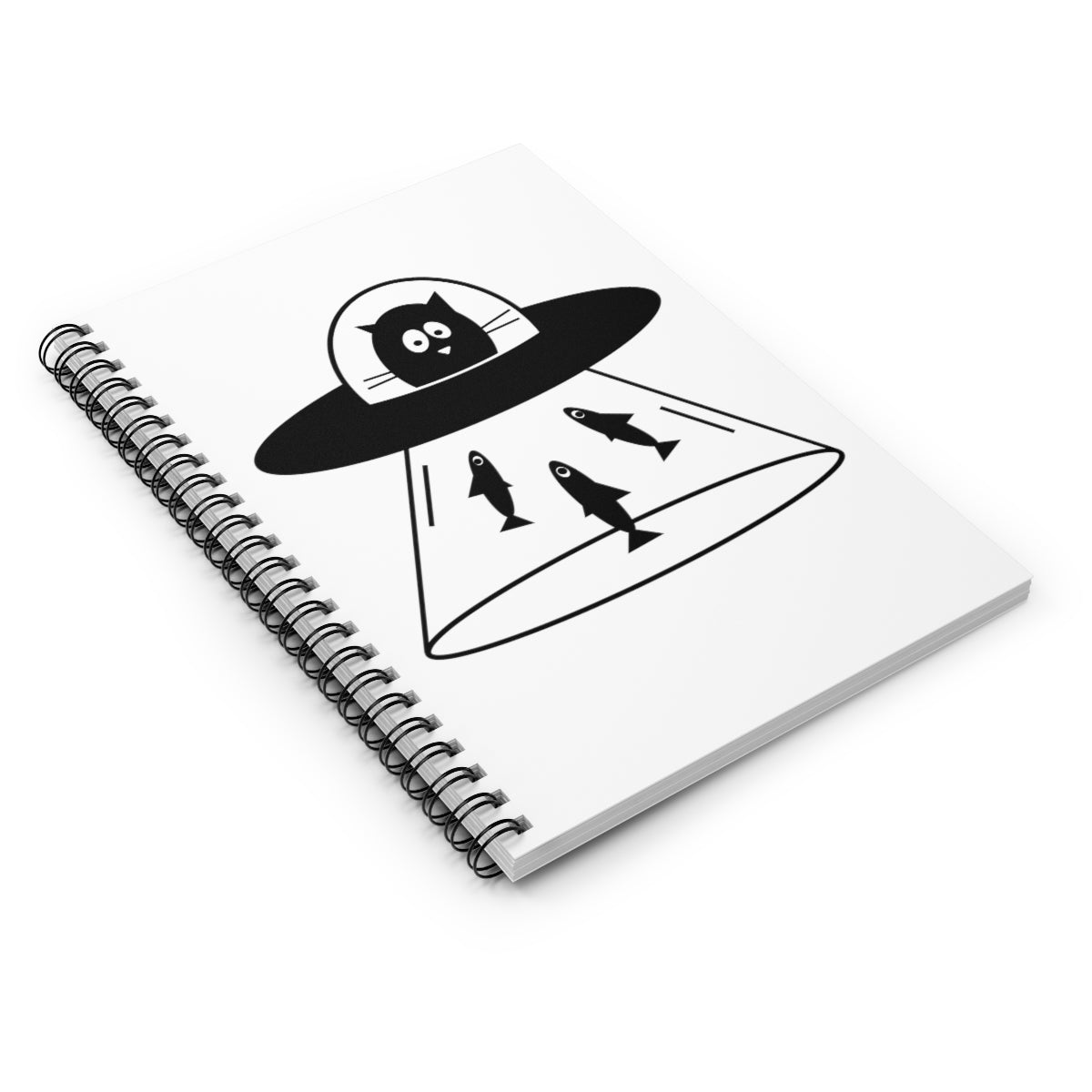 Cat Fishing Aliens Hunting Funny UFO Arrival Cartoon Spiral Notebook - Ruled Line Ichaku [Perfect Gifts Selection]