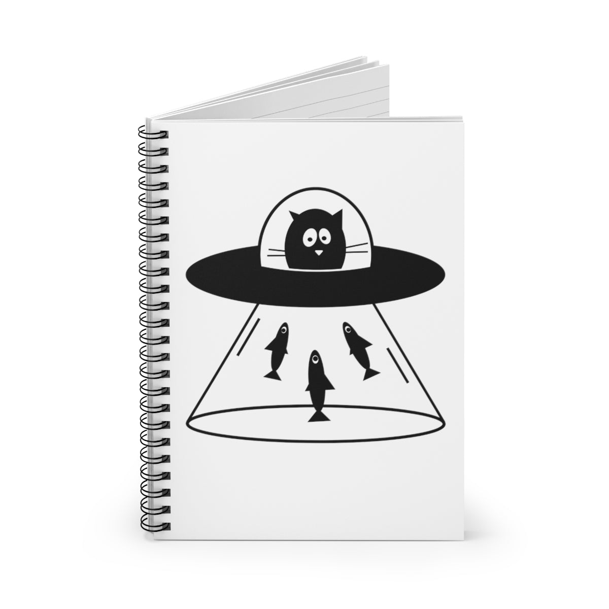 Cat Fishing Aliens Hunting Funny UFO Arrival Cartoon Spiral Notebook - Ruled Line Ichaku [Perfect Gifts Selection]