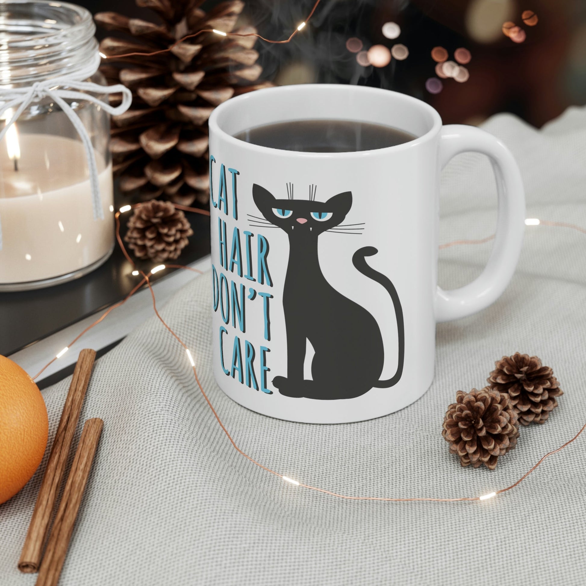 Cat Hair Don't Care Funny Cats Memes Ceramic Mug 11oz Ichaku [Perfect Gifts Selection]