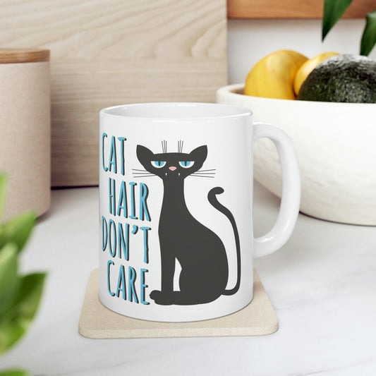 Cat Hair Don't Care Funny Cats Memes Ceramic Mug 11oz Ichaku [Perfect Gifts Selection]