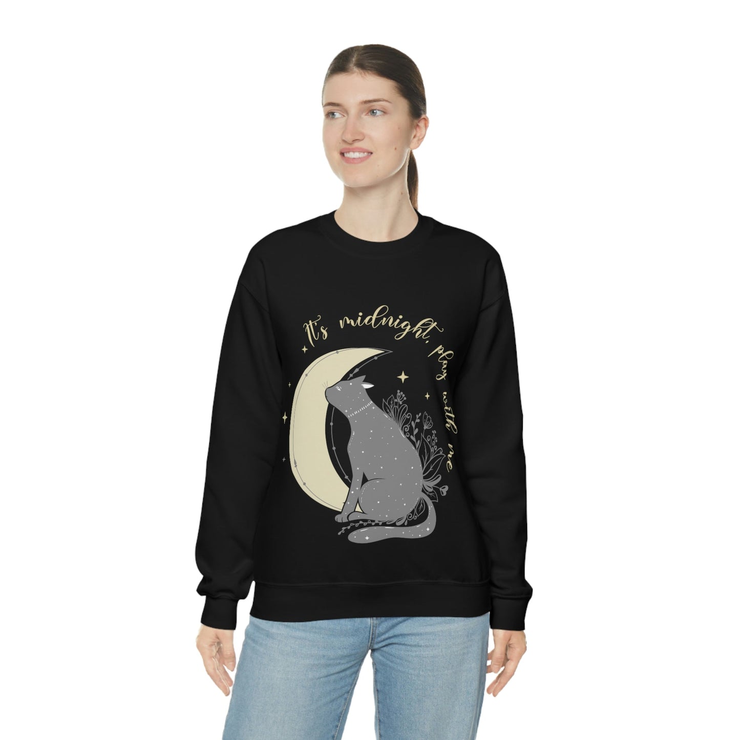 Cat Lover Moon Anime Cartoon Sailor Play with Cat Unisex Heavy Blend™ Crewneck Sweatshirt Ichaku [Perfect Gifts Selection]