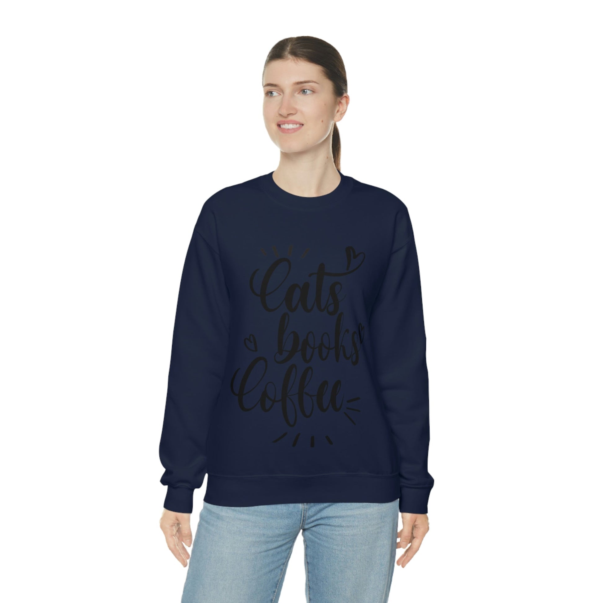 Cats Books and Coffee Funny Cat Memes Unisex Heavy Blend™ Crewneck Sweatshirt Ichaku [Perfect Gifts Selection]