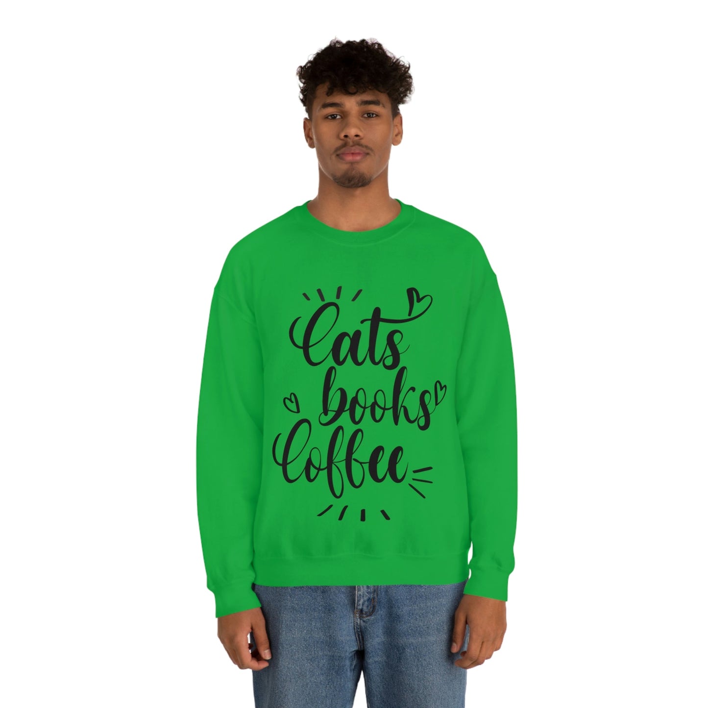 Cats Books and Coffee Funny Cat Memes Unisex Heavy Blend™ Crewneck Sweatshirt Ichaku [Perfect Gifts Selection]