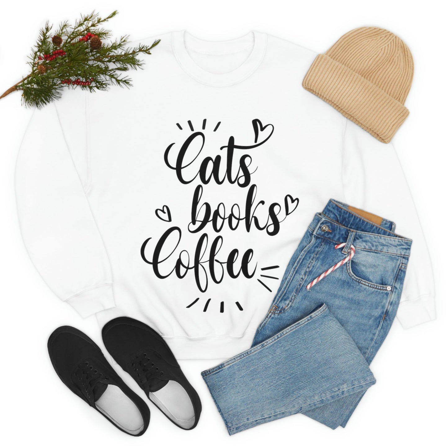 Cats Books and Coffee Funny Cat Memes Unisex Heavy Blend™ Crewneck Sweatshirt Ichaku [Perfect Gifts Selection]