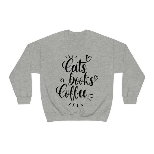 Cats Books and Coffee Funny Cat Memes Unisex Heavy Blend™ Crewneck Sweatshirt Ichaku [Perfect Gifts Selection]