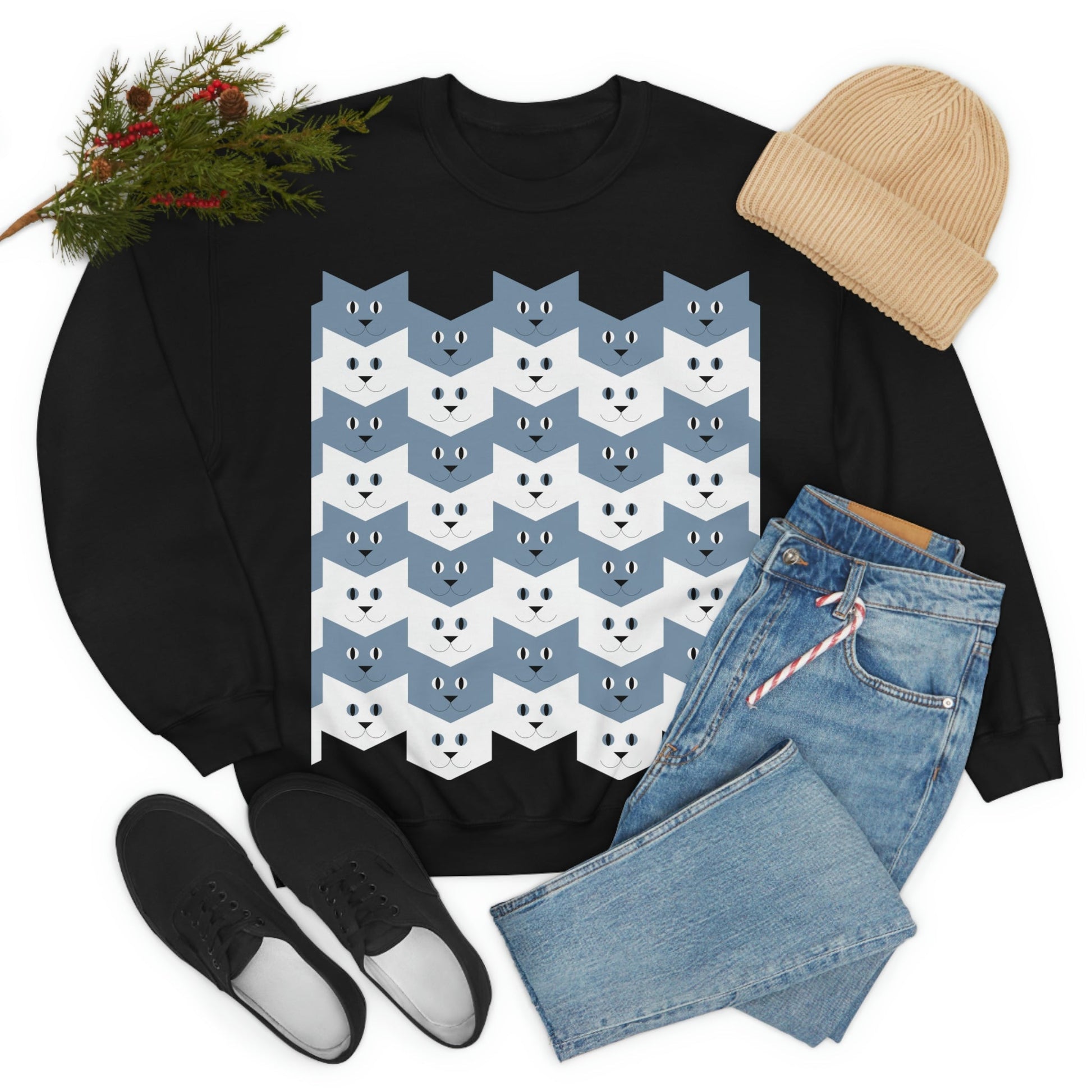 Cats Pattern Anime Cartoon Unisex Heavy Blend™ Crewneck Sweatshirt Ichaku [Perfect Gifts Selection]