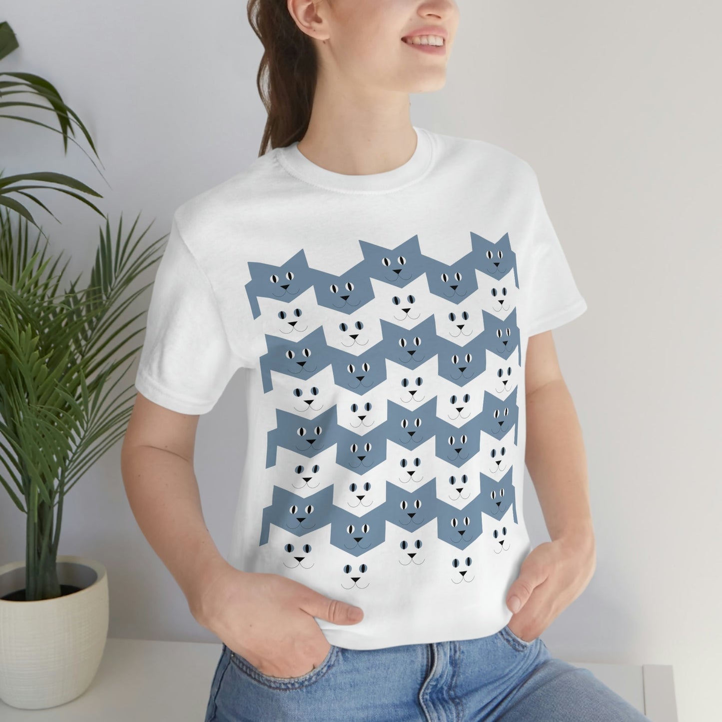 Cats Pattern Anime Cartoon Unisex Jersey Short Sleeve T-Shirt Ichaku [Perfect Gifts Selection]