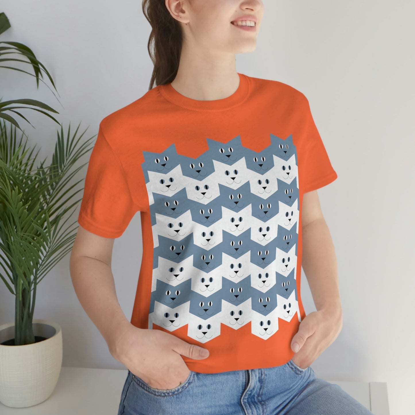 Cats Pattern Anime Cartoon Unisex Jersey Short Sleeve T-Shirt Ichaku [Perfect Gifts Selection]