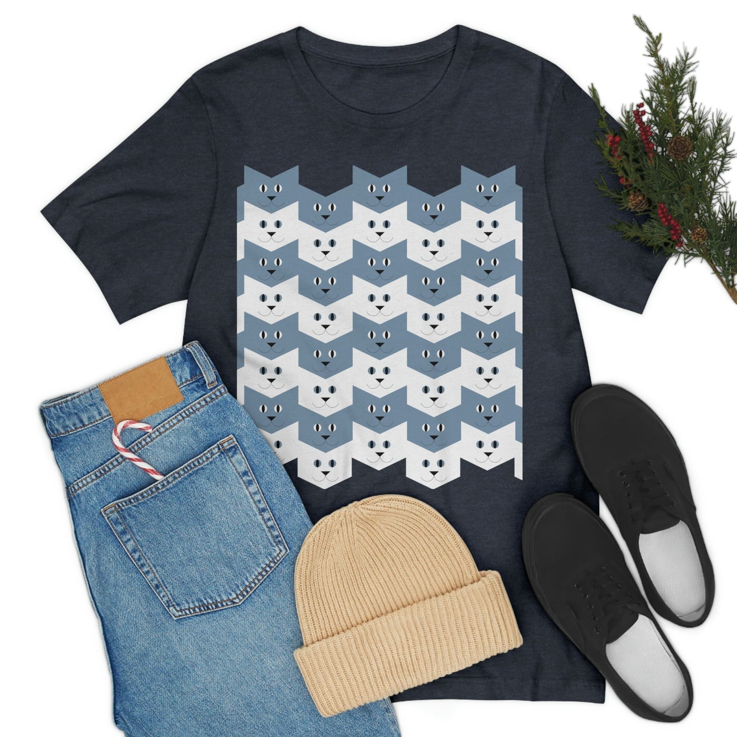 Cats Pattern Anime Cartoon Unisex Jersey Short Sleeve T-Shirt Ichaku [Perfect Gifts Selection]