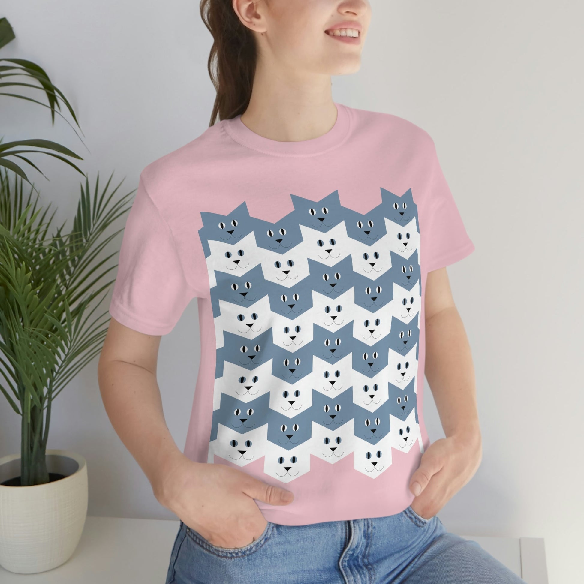 Cats Pattern Anime Cartoon Unisex Jersey Short Sleeve T-Shirt Ichaku [Perfect Gifts Selection]