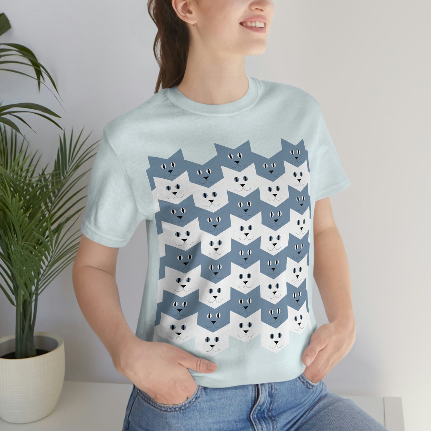 Cats Pattern Anime Cartoon Unisex Jersey Short Sleeve T-Shirt Ichaku [Perfect Gifts Selection]