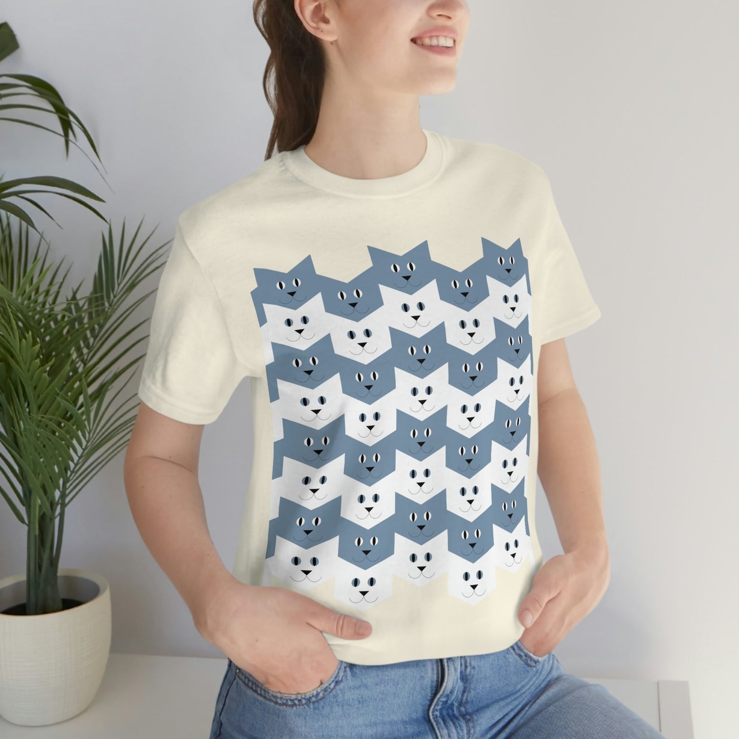 Cats Pattern Anime Cartoon Unisex Jersey Short Sleeve T-Shirt Ichaku [Perfect Gifts Selection]